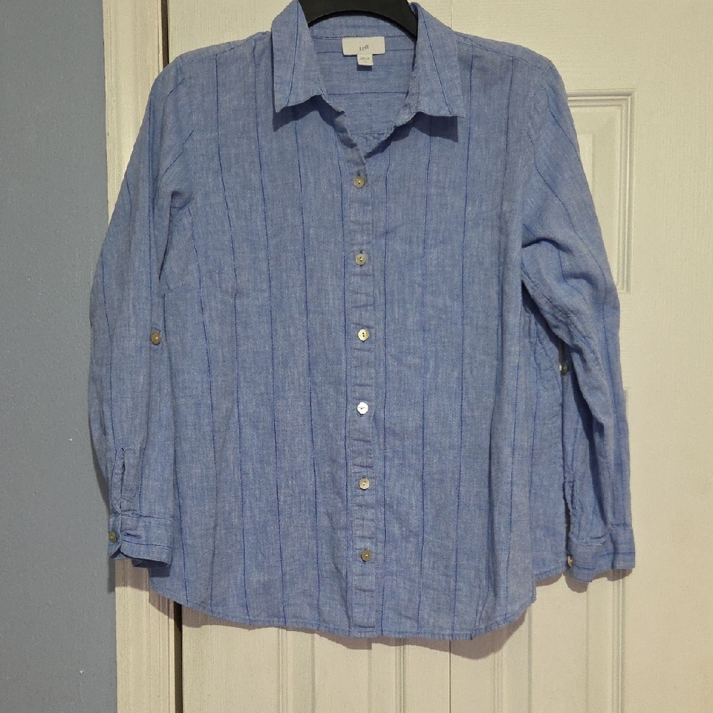 J. Jill Light Blue Petite Linen Blend Shirt